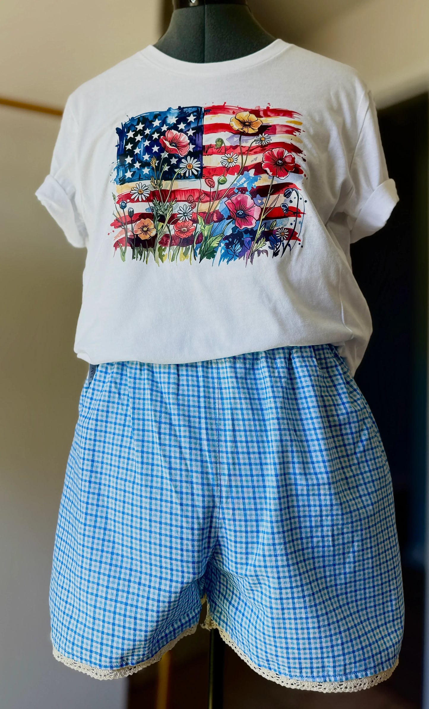 Stretchy Shorts| Sustainable Threads | Twin Sheet | Made To Order Clothing - Wildflower Enchanted